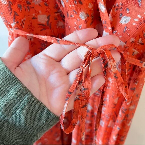 NWT French Connection Esi Crepe Midi Tea Flutter Sleeve Dress in Pumpkin 0 - Picture 7 of 9
